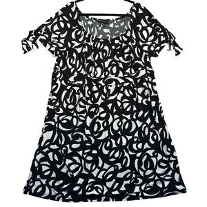 Y2K INC International Concepts Dress Women Plus‎ 2X Black White Print Tie Sleeve